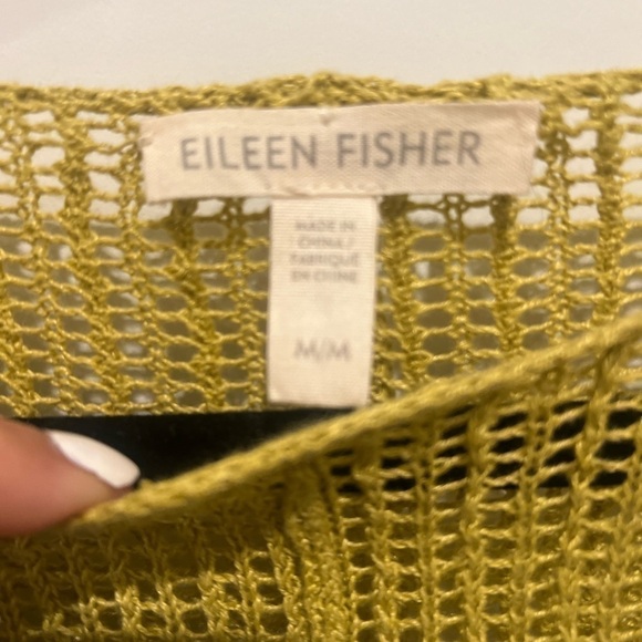 Eileen Fisher Yellow Organic Linen Knit Mesh Box Sweater Top size Medium M boho - Picture 7 of 11
